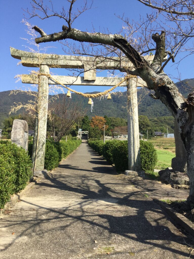 春日神社の社殿へと続く石の鳥居